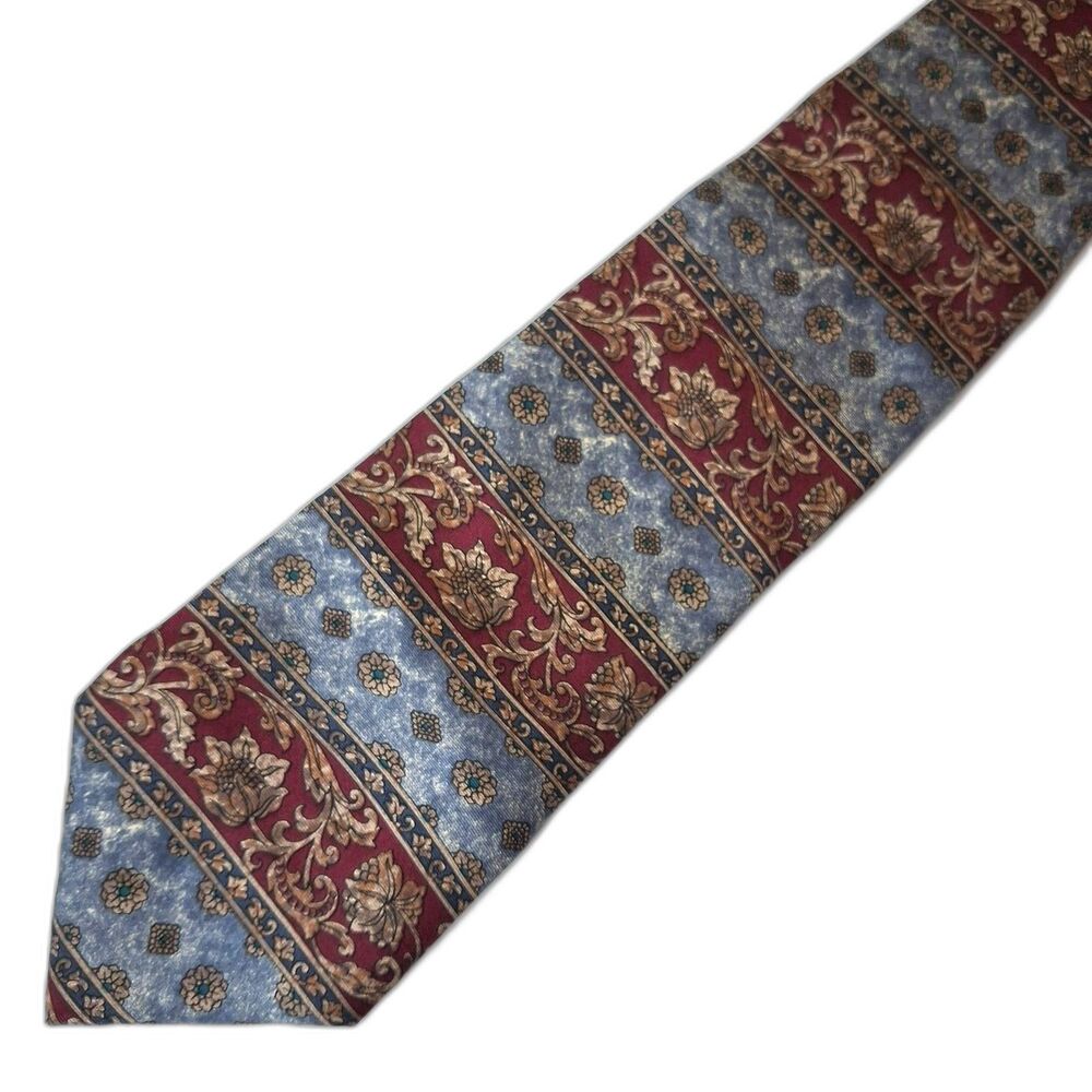 Vintage Woodward Silk Tie Blue Burgundy Floral Paisley Brocade Regal Academia